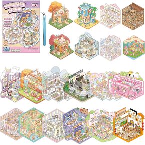 20 Sets Scene Sticker for Children, 3D Sticker Scenes Book for Boy & Girl,Cute Kawaii Stickers Therapy Funny Scenes Stickers Set,Relief Stress Pass The Time, Birthday Gift-A in Saudi Arabia