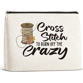 Cross Stitch Gifts Makeup Bag, Funny Embroidery Gifts for Needlepoint Lovers Friends Sister Mom, Quilter Cross Stitch Supplies Christmas Birthday Gift Cosmetic Zipper Pouch in Saudi Arabia