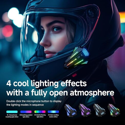 Motorcycle Helmet Bluetooth Speakers Headset with LED Screen, 2-Way Intercom System with 2 Type Mics, TF Card Slot, Hands-Free FM Music/Call, 1000mAh Battery, IPX6, Noise Cancellation in Saudi Arabia