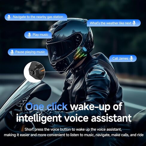 Motorcycle Helmet Bluetooth Speakers Headset with LED Screen, 2-Way Intercom System with 2 Type Mics, TF Card Slot, Hands-Free FM Music/Call, 1000mAh Battery, IPX6, Noise Cancellation in Saudi Arabia