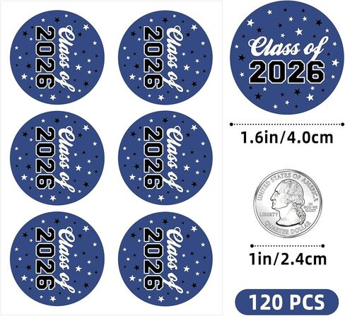 120 Pack Class of 2026 Graduation Stickers – Blue Party Favor Bag Labels, 1.6 Inch Round Envelope Seals, Graduation Party Favors & Decorations (Available in Black, Red, and Blue) in Saudi Arabia