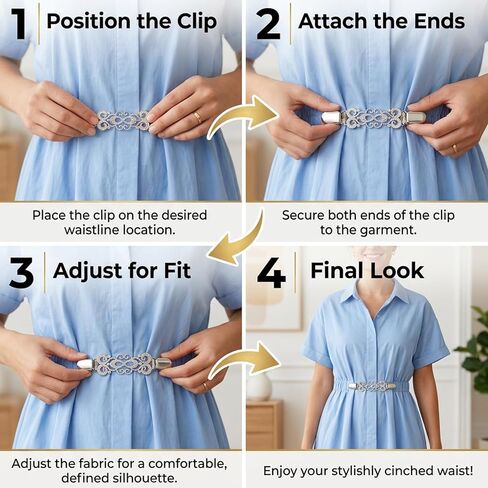 4 PCS Cinch Clip, Waist Cincher Clip and Dress Cinch, Retro Style Clips for Clothing Fit Adjustments, Set of Four Fashion Clips for Shawls and Garments in Kuwait