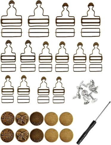 15 Pieces Overall Buckles Replacement Set Bronze Vintage Metal Bib Overalls Clasp with Slide Buckles Buttons and Screwdriver for Jeans Suspender Clips Bib Pants Repair and DIY Projects in Saudi Arabia