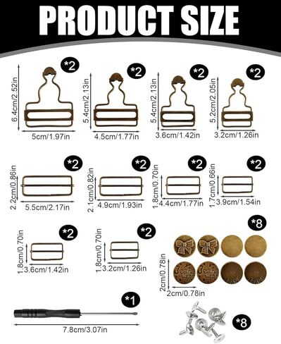 15 Pieces Overall Buckles Replacement Set Bronze Vintage Metal Bib Overalls Clasp with Slide Buckles Buttons and Screwdriver for Jeans Suspender Clips Bib Pants Repair and DIY Projects in Saudi Arabia