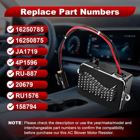 FAERSI 16250785 مقاوم محرك منفاخ HVAC متوافق مع شيفروليه سيلفرادو 1500 2500 3500، لسيارة شيفروليه سوبربان تاهو جي إم سي سييرا يوكون XL 2001-2002 وحدة التحكم في المروحة OE # 16250875 RU887 158794 in Kuwait