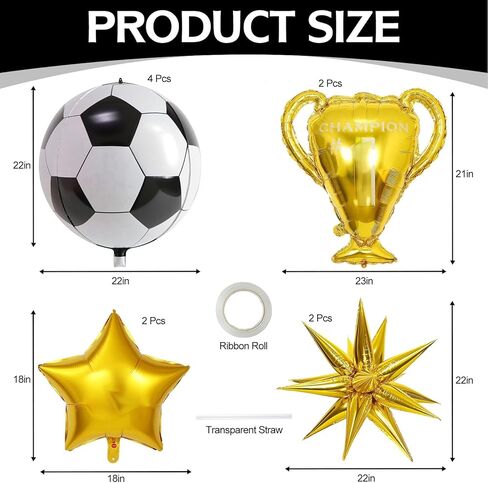 10 Pcs 4D Sphere Soccer Balloons Set with Golden Championship Trophy & Star Burst Balloon - Soccer Party Decorations for World Cup Parties, Sports Theme Birthday, Football Fans Party Decoration Supply in Saudi Arabia
