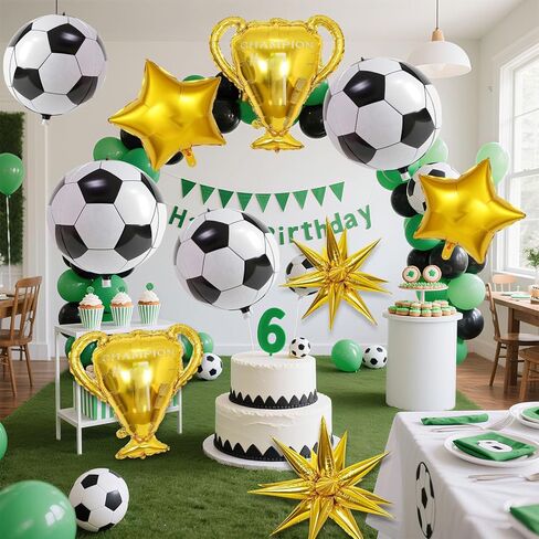 10 Pcs 4D Sphere Soccer Balloons Set with Golden Championship Trophy & Star Burst Balloon - Soccer Party Decorations for World Cup Parties, Sports Theme Birthday, Football Fans Party Decoration Supply in Saudi Arabia