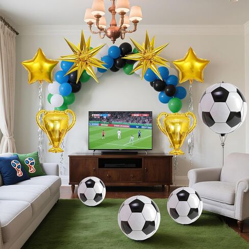 10 Pcs 4D Sphere Soccer Balloons Set with Golden Championship Trophy & Star Burst Balloon - Soccer Party Decorations for World Cup Parties, Sports Theme Birthday, Football Fans Party Decoration Supply in Saudi Arabia