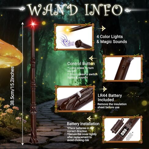 Light Up Wizard Wand with Sounds & 4 Lightings - 2-Pack Illuminating Magic Witch Toy Wands for Kids Cosplay Party Favors, Set B (Hive & Spiral) in Saudi Arabia