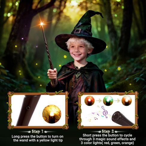Light Up Wizard Wand with Sounds & 4 Lightings - 2-Pack Illuminating Magic Witch Toy Wands for Kids Cosplay Party Favors, Set B (Hive & Spiral) in Saudi Arabia