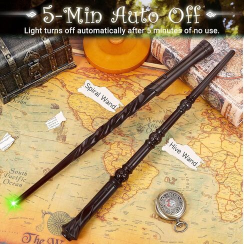 Light Up Wizard Wand with Sounds & 4 Lightings - 2-Pack Illuminating Magic Witch Toy Wands for Kids Cosplay Party Favors, Set B (Hive & Spiral) in Saudi Arabia