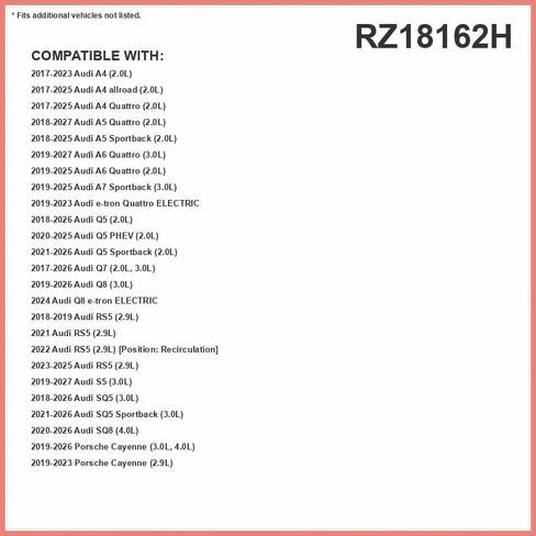 فلتر هواء المقصورة HEPA للتحكم في الرائحة من PureFLOW RZ18162H يناسب 2018-2026 Audi Q5 2.0L، SQ5 3.0L، Lamborghini Urus 4.0L؛ 2017-2026 كيو7 2.0 لتر، 3.0 لتر in Kuwait