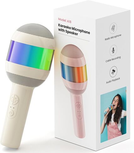 Karaoke Machine for Kids Adults, Portable Bluetooth Microphone Song Toys with LED Light, Best Chritmas Birthday Festival Party Gift for 3 4 5 6 7 8 9 10 11 12+ Year Old Girls Boys (Beige) in Saudi Arabia
