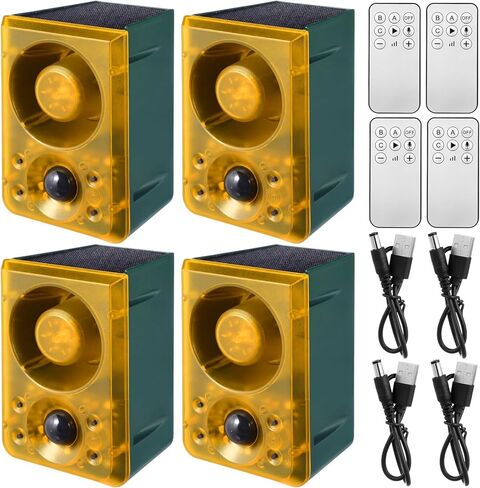 4 Pcs Solar Outdoor Motion Sensor Alarm Motion Sensor Animal Deterrent Gunshot Sound Dog Barking Alarm 130db Loud Noise Maker 3 Modes with USB Remote Control, Support Recording and Volume Adjustment in Saudi Arabia