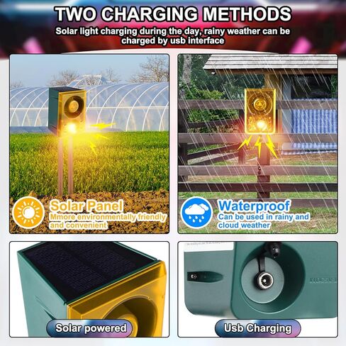 4 Pcs Solar Outdoor Motion Sensor Alarm Motion Sensor Animal Deterrent Gunshot Sound Dog Barking Alarm 130db Loud Noise Maker 3 Modes with USB Remote Control, Support Recording and Volume Adjustment in Saudi Arabia