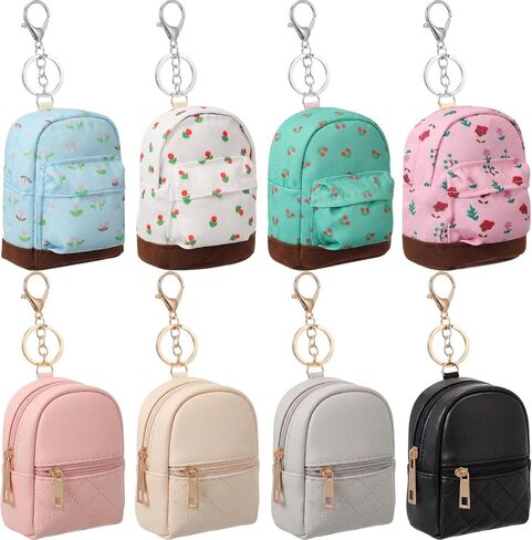 Hsei 8 Pcs Mini Backpack Keychain Coin Purse Tiny Key Chain Cute Cosmetic Bag Small Wallets Mini Valentines Gifts for Women Multi Pocket Card Holder Small Items Cable Organizer Zipper Pouch in Saudi Arabia