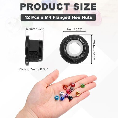 MECCANIXITY 12 Pcs M4 Pitch 0.7mm Aluminum Alloy Lock Nuts Flange Nut Nylon Locking Serrated for RC Car Parts Drone Quadcopter Accessories Motor Adapter Fastener, Black in Saudi Arabia
