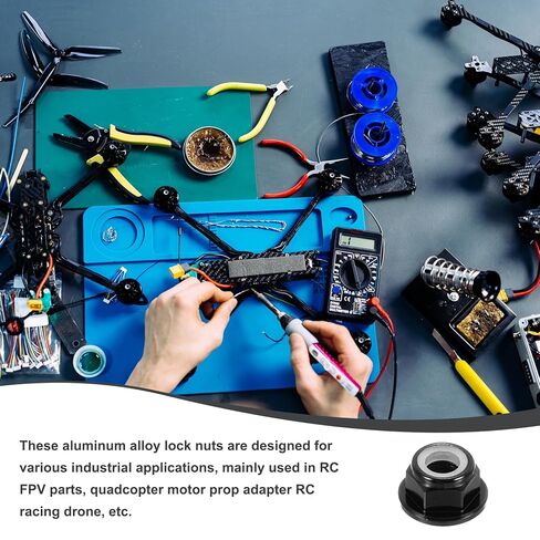 MECCANIXITY 12 Pcs M4 Pitch 0.7mm Aluminum Alloy Lock Nuts Flange Nut Nylon Locking Serrated for RC Car Parts Drone Quadcopter Accessories Motor Adapter Fastener, Black in Saudi Arabia