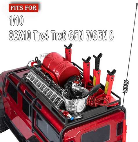 جزء ترقيات ديكور RC لـ 1/10 SCX10، Trx4/6، GEN7/8، جاك، خزان الوقود، مجرفة، فأس، سلسلة مقطورة/خطاف/حبل/مستقبل/حبل قوة مرن، هوائي، زجاجة نيتروجين، سلم، لوحة الاسترداد، أحمر in Saudi Arabia