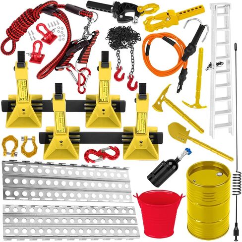جزء ترقيات ديكور RC لـ 1/10 SCX10، Trx4/6، GEN7/8، جاك، خزان الوقود، مجرفة، فأس، سلسلة مقطورة/خطاف/حبل/مستقبل/حبل قوة مرن، هوائي، زجاجة نيتروجين، سلم، لوحة الاسترداد، أحمر in Saudi Arabia