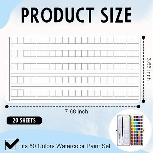 20 Sheets Color Swatch Chart Fits 50 100 Colors Watercolor Paint Set Watercolor Swatch Cards Blank Color Chart Template 7.9x4 Inch Portable Paint Kit for Adult Beginners Professional Painting Lovers in Saudi Arabia