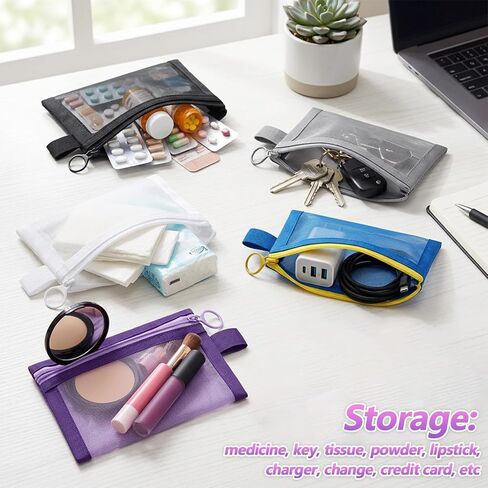 5Pcs Small Mesh Zipper Pouch Bags for Purse, Mini Mesh Bags with Zipper, Purse Organizer Pouches Insert for Women Travel Bathroom School Organizing in Saudi Arabia