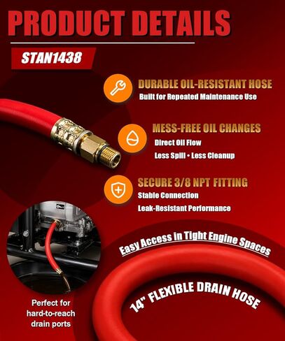 3/8" NPT Oil Drain Hose STAN1438 Replacement 14 Inch Engine Oil Drain Hose Heavy Duty Brass Fitting Reinforced Rubber Fits Tecumseh Kohler Briggs Riding Mower Lawn Tractor in Saudi Arabia