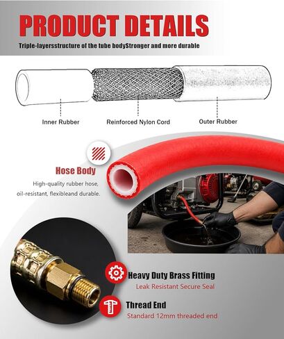 3/8" NPT Oil Drain Hose STAN1438 Replacement 14 Inch Engine Oil Drain Hose Heavy Duty Brass Fitting Reinforced Rubber Fits Tecumseh Kohler Briggs Riding Mower Lawn Tractor in Saudi Arabia