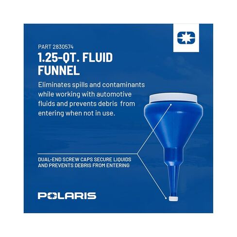 Polaris 1.25 Quart Funnel with Cap, Blue - Mess-Free and Controlled Pouring of Automotive Fluids, Oil, Gas - Durable Design for Easy Maintenance, Refills and Precision Pouring, Part 2830574 in Kuwait