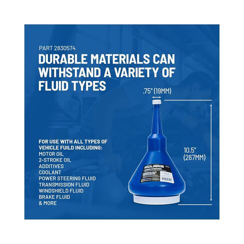 Polaris 1.25 Quart Funnel with Cap, Blue - Mess-Free and Controlled Pouring of Automotive Fluids, Oil, Gas - Durable Design for Easy Maintenance, Refills and Precision Pouring, Part 2830574 in Kuwait