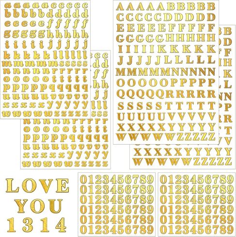 Incinkod 6 Sheets 3D Gold Letter Stickers, Alphabet A to Z Letter Stickers for Scrapbooking, Numbers 0 to 9Gold Number Stickers, Alphabet Stickers for Scrapbooking Nail Keyboard DIY Crafts (640 Pcs) in Saudi Arabia
