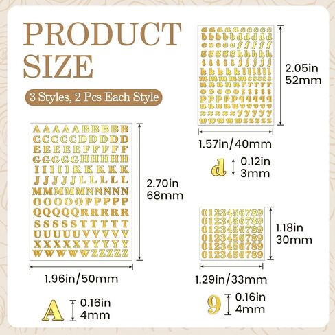 Incinkod 6 Sheets 3D Gold Letter Stickers, Alphabet A to Z Letter Stickers for Scrapbooking, Numbers 0 to 9Gold Number Stickers, Alphabet Stickers for Scrapbooking Nail Keyboard DIY Crafts (640 Pcs) in Saudi Arabia