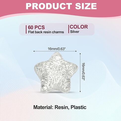 PATIKIL 60 Pcs Flat Back Resin Star Beads, Glitter Star Charms Bulk Mini Flat Back Beads Embellishments for DIY Crafts Phone Case, Silver in Kuwait