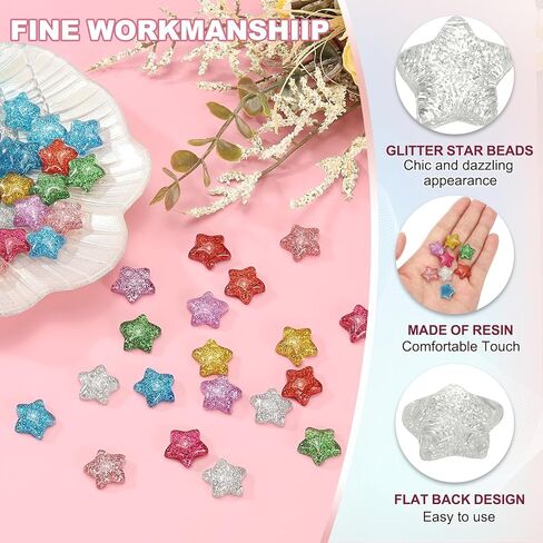 PATIKIL 60 Pcs Flat Back Resin Star Beads, Glitter Star Charms Bulk Mini Flat Back Beads Embellishments for DIY Crafts Phone Case, Silver in Kuwait