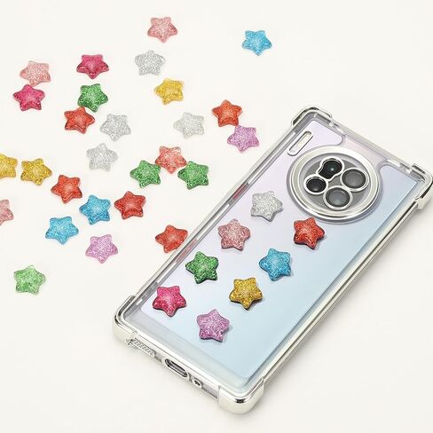 PATIKIL 60 Pcs Flat Back Resin Star Beads, Glitter Star Charms Bulk Mini Flat Back Beads Embellishments for DIY Crafts Phone Case, Silver in Kuwait