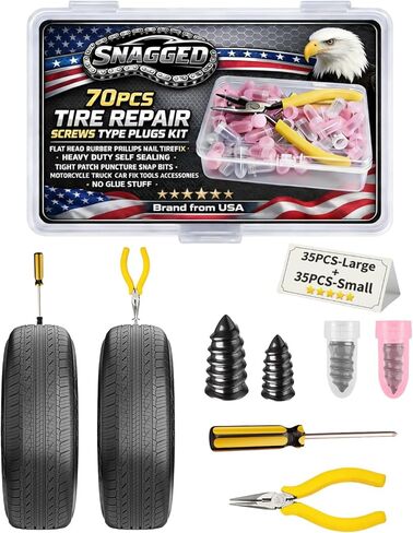 70PCS Tire Repair Screws Type Plugs Kit,Flat Head Rubber Phillips Nail Tirefix Heavy Duty Self Sealing,Tight Patch Puncture Snap Bits,Motorcycle Truck Car Fix Tools Accessories,No Glue Stuff in Saudi Arabia