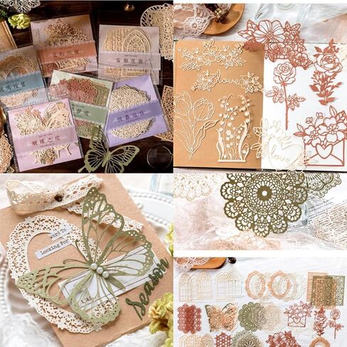 60PCS Vintage Love Heart Butterfly Leaf Lace Star Flower Cut Outs Border Card Cutouts Paper Lace for Scrapooking Supplies Kit Scrapbook Decorative Paper Card for DIY Arts Crafts Album Planner Junk in Saudi Arabia