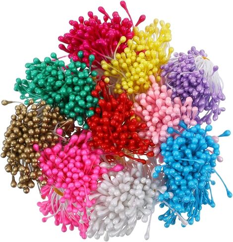 Guduling 1500 قطعة من أسدية الزهور للحرف اليدوية، 10 ألوان من Pistilos para Flores Artificiales، 3 مم لؤلؤ مزدوج الأزهار، للحرف اليدوية DIY باقات عيد الحب لتزيين سجل القصاصات in Kuwait