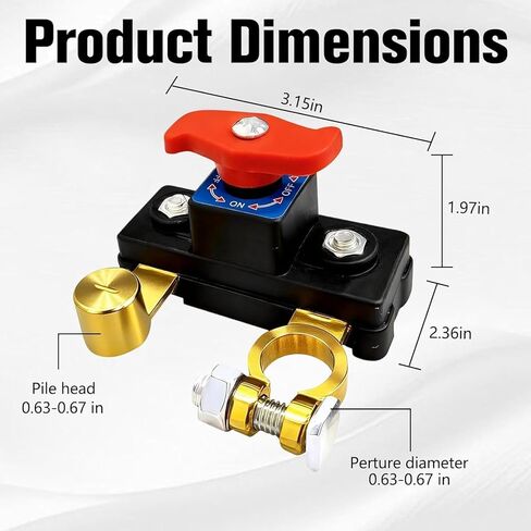 Car Battery Cut Off Switch, High Conductivity Pure Copper Battery Disconnect Switch with Stable Power Transmission, Battery Power Cut-Off Switch for Car Truck RV Boat（1pcs） in Saudi Arabia