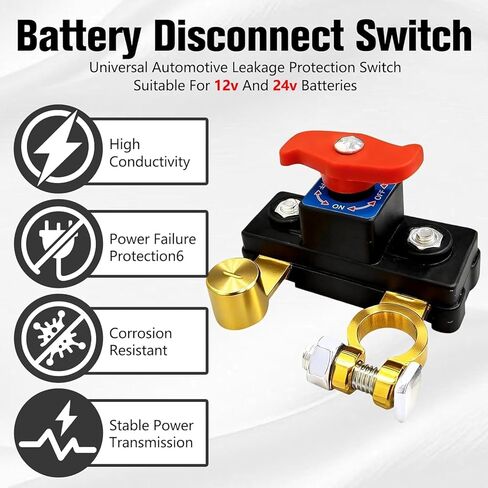 Car Battery Cut Off Switch, High Conductivity Pure Copper Battery Disconnect Switch with Stable Power Transmission, Battery Power Cut-Off Switch for Car Truck RV Boat（1pcs） in Saudi Arabia