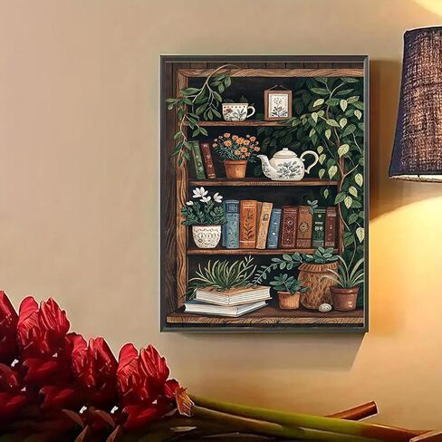 Lophomie Diamond Art Kits للبالغين، 5D DIY Book Diamond Painting Kits للمبتدئين، مجموعات النقاط الماسية جوهرة فنون الحرف اليدوية لديكور الحائط المنزلي 12 × 16 بوصة (رف الكتب) in Kuwait