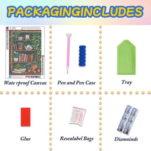 Lophomie Diamond Art Kits للبالغين، 5D DIY Book Diamond Painting Kits للمبتدئين، مجموعات النقاط الماسية جوهرة فنون الحرف اليدوية لديكور الحائط المنزلي 12 × 16 بوصة (رف الكتب) in Kuwait