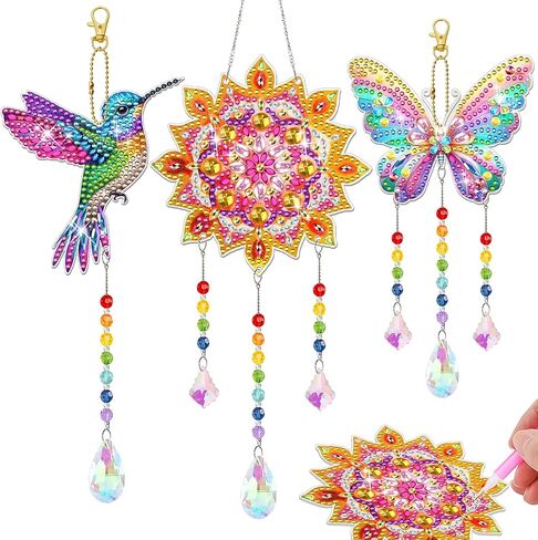 SJTYDX 6 Pcs Ocean Sea Life Diamond Painting Suncatchers Kits, DIY Summer Wind Chimes Diamond Art, Paint by Crystal Gem Hanging Ornaments for Beginners Adults, Home Garden Window Décor in Kuwait