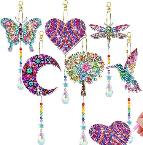 SJTYDX 6 Pcs Ocean Sea Life Diamond Painting Suncatchers Kits, DIY Summer Wind Chimes Diamond Art, Paint by Crystal Gem Hanging Ornaments for Beginners Adults, Home Garden Window Décor in Kuwait