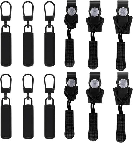 12-Piece Universal Zipper Repair Set - Interchangeable Zipper Heads, 3 Sizes (Black) in Kuwait