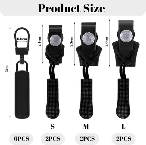 12-Piece Universal Zipper Repair Set - Interchangeable Zipper Heads, 3 Sizes (Black) in Kuwait