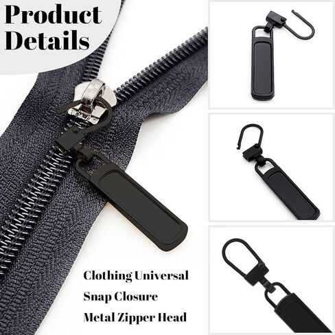 12-Piece Universal Zipper Repair Set - Interchangeable Zipper Heads, 3 Sizes (Black) in Kuwait