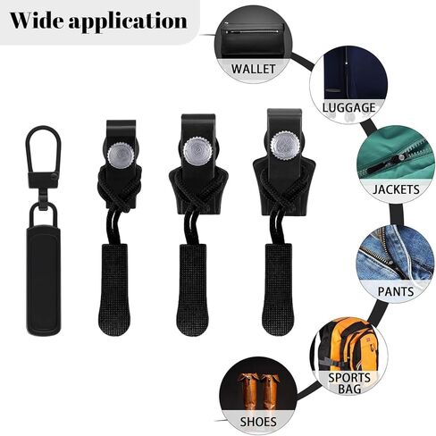 12-Piece Universal Zipper Repair Set - Interchangeable Zipper Heads, 3 Sizes (Black) in Kuwait