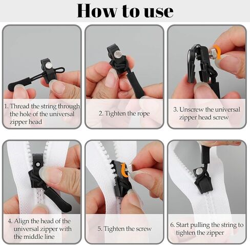 12-Piece Universal Zipper Repair Set - Interchangeable Zipper Heads, 3 Sizes (Black) in Kuwait