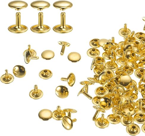 Generic 60 مجموعة من المسامير الجلدية ذات الغطاء المزدوج، 12 × 12 مم، غطاء دائري أنبوبي معدني، مسامير جلدية لتصنيع حزام القماش، طوق الحيوانات الأليفة، إصلاح وتزيين حقيبة الحذاء، ذهبي in Kuwait